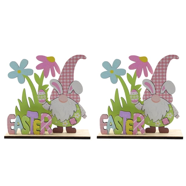 Paquete de 2 carteles de mesa de madera para el día de Pascua, borde liso, conejo enano, prácticos adornos de rodajas de madera para uso doméstico, álbumes de recortes Inevent HA028584-00