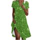 thumbnail image 1 of Vestido Corto de Manga Larga para Mujeres Brillante Impresión Cuello en V Suelto Cómodo, Vestido de Moda de Malla para Fiesta Y Ocasional, 1 of 7