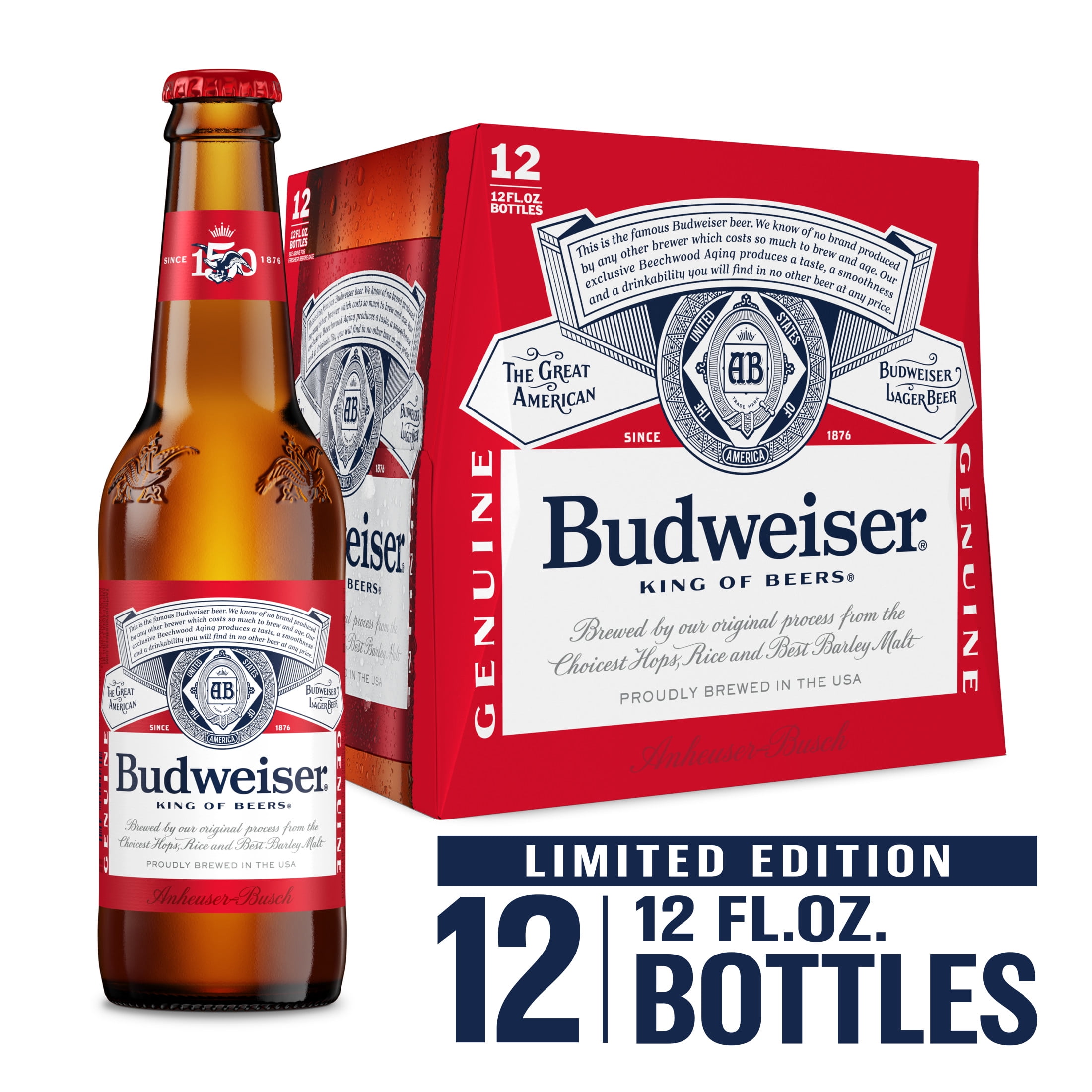 Budweiser American Lager Beer 12 pack 12 fl oz Glass Bottles 5% ABV