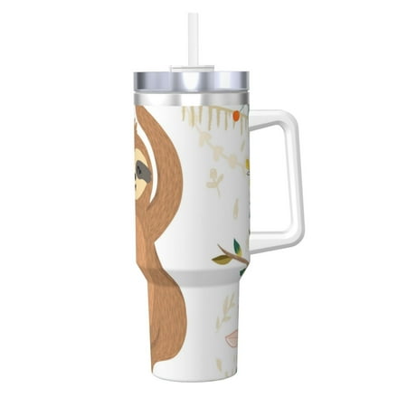 

Goofa Cute Sloth In Yoga Pose Tree Print 40oz Ice Bully With Handle And Straw Stainless Steel Vacuum Insulated Cup And 2 In 1 Straw Lid