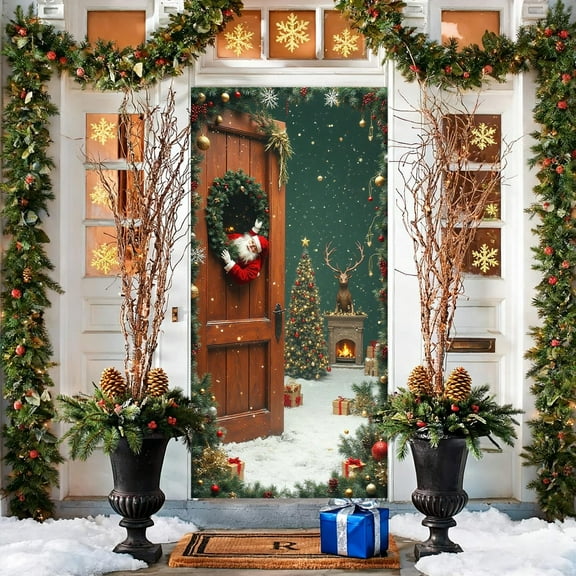 LmnLft Merry Christmas Door Banner, Santa Claus Polyester Door Cover Decoration, Christmas Hanging Curtain for House, Indoor Outdoor Holiday Party Decor