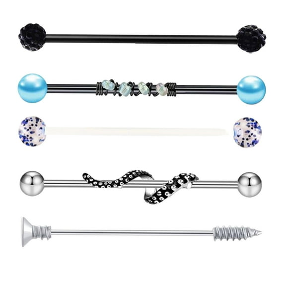 Sharplace 5 Pieces Industrial Barbell Earrings, Industrial Piercing Bar, 38mm Body Piercing Jewelry for Valentine's Day Gifts