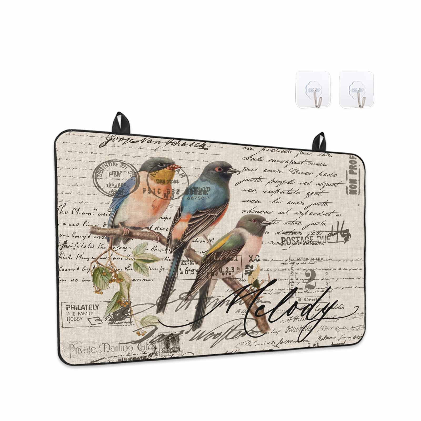 Country Birds Stove Top Cover for Electric Stove, Heat-proof & Non Slip Glass Top Stove Cover Protector, Envelope Postmark Vintage Farmhouse Botancial Kitchen Flat Cooktop Rubber Mat 31x24 Inches
