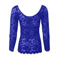 thumbnail image 5 of BYHONG Women Shirt Lace Shirt Casual Slim Fit Tops Embroidery Sheer Mesh Lace Long Sleeve Deep V Neck Temperament Trim Plunging Neck Lace Lingerie Top Vest Underwear Blue XL, 5 of 5