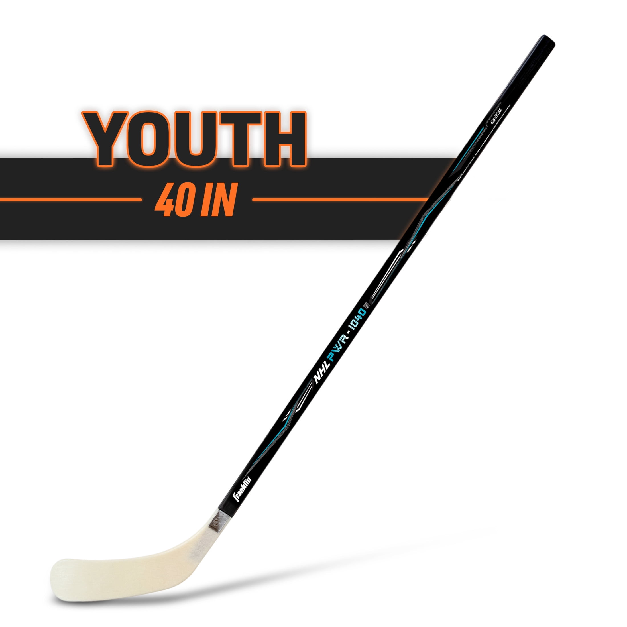 Franklin Sports NHL Youth Street Hockey Stick - Power 1040 Kids Outdoor Street Hockey Sticks - 40" Inch Youth Hockey Stick for Kids - Left Handed Hockey Stick - Wood/Fiberglass Shaft - Lefty