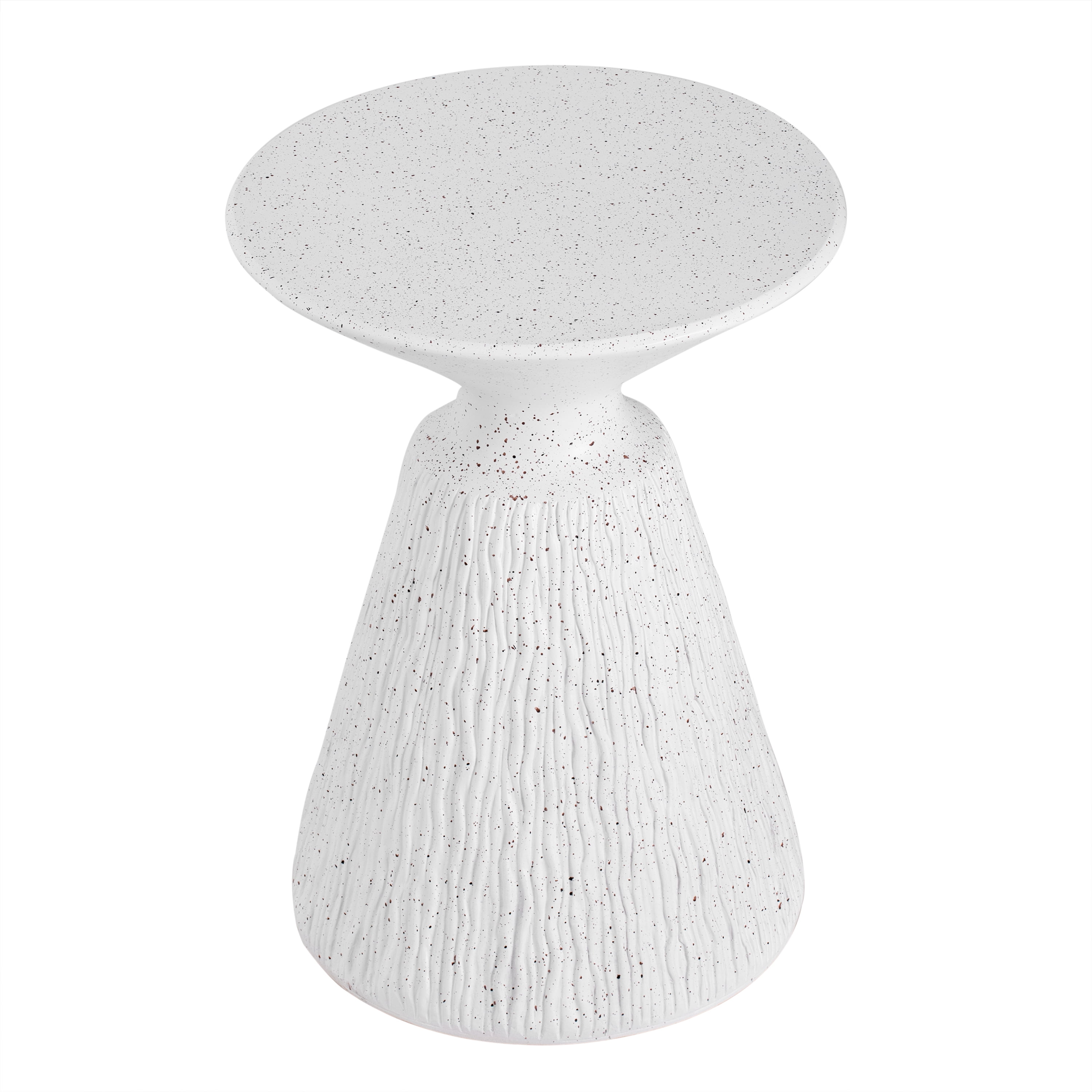 Textured Side Table, Outdoor White Marble Retro Speckled All-Weather End Table for Patio Garden, White Marble