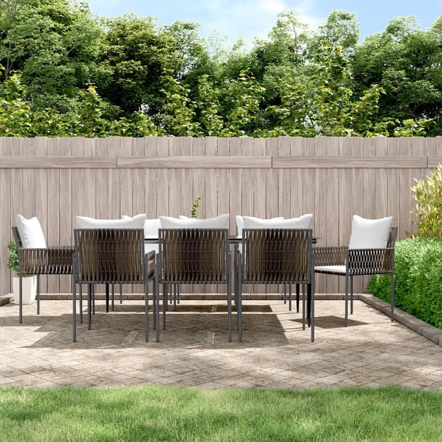 vidaXL 9 Piece Garden Dining Set with Cushions Poly Rattan and Steel