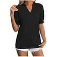 thumbnail image 2 of Fiudx Ofertas Del Día Top de Camiseta Informal de Manga Corta con Encaje y Cuello En V a La Moda para Mujer, 2 of 3