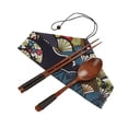 thumbnail image 1 of Travel Portable Wooden Spoon Chopsticks Set Japanese Style Food Serving Spoon Smooth Handle Tableware Set with Wrapping Cutlery Bag (Black), 1 of 8
