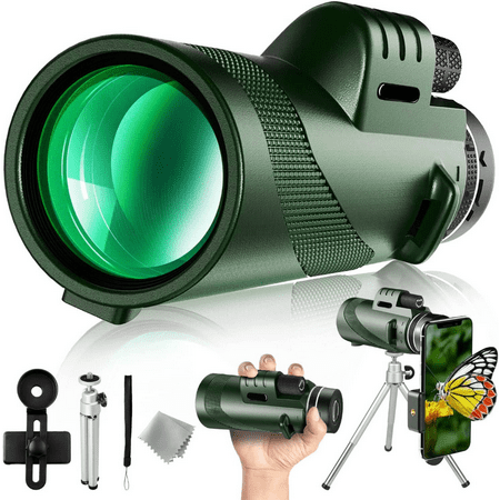 80x100 Monocular-Telescope High Powered Monocular for Adults Monocular for Smartphone Adapter Monocular Telescope Hunting Wildlife Bird Watching Travel Camping Hiking