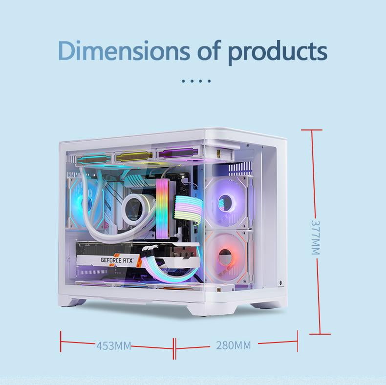 WJCOOLMAN Tian Mu White Curved Glass Panoramic Version 2Side Transparent Glass Gaming Computer Case support 9 Fan Positions 240 AIO Support M-ATX/ITX High-Airflow Design