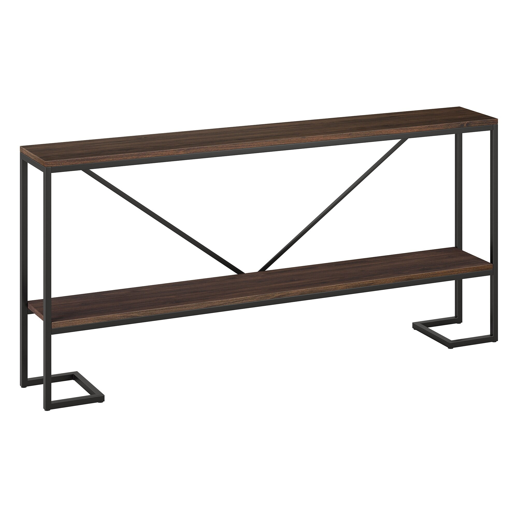 Evelyn&Zoe Phoebe 64" Wide Rectangular Console Table, Blackened Bronze/Black Grain