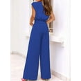 thumbnail image 4 of Women'S Summer 2 Piece Outfits 2025 Cap Sleeve V Neck Belted Crop Tops Wide Leg Pants Sets Casual Tracksuit Blue XXL, 4 of 5