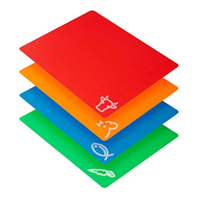 Flexible Plastic Cutting Board Mats with Food Icons, Set Of 4, Red