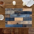 thumbnail image 2 of Navy Blue Brown Wood Placemats for Dinning Table Set of 6, Farmhouse Vintage Wooden Burlap Kitchen Place Mats Waterproof Cloth Table Mats, Indoor Outdoor Placemats Easy Clean Dinner Decor, 2 of 8