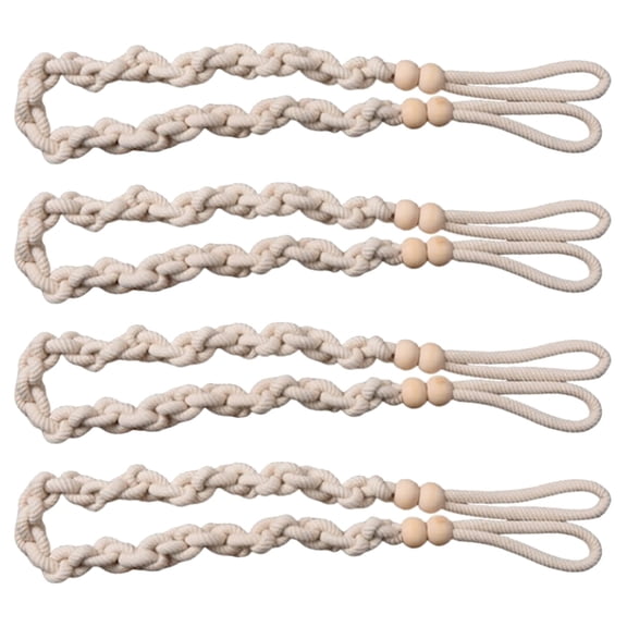 AOOOWER Woven Rope Curtain Holdbacks with Wood Beads Weave Cord Drape Tie Backs 4 Pack