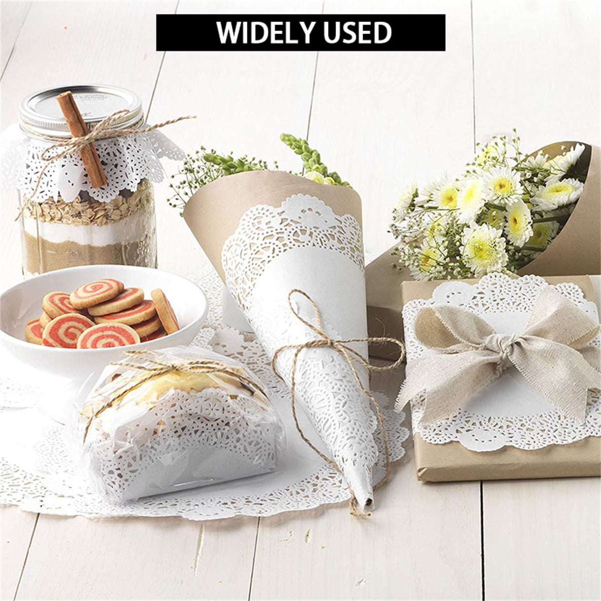 Lace Paper Placement, 12 inch Round White Paper Placement, Disposable Paper Placemats, for Wedding, Birthday, Cakes, Desserts, Tableware Food Decoration, Pack of 100
