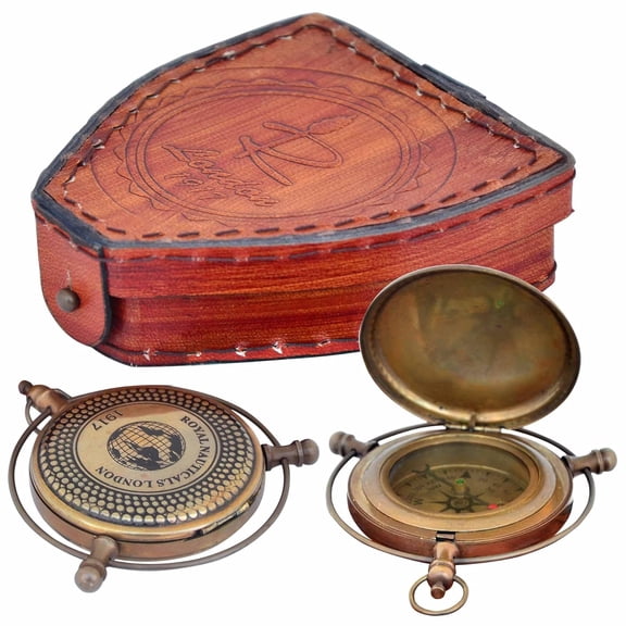 Nautical Compass with Leather Case for Hiking, Nautical Compass for Outdoor, Pocket Compass for Hiking, Camping Maritime Vintage Brass Nautical Compass