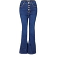 thumbnail image 1 of 2Luver, Women's, High Waist Rise Flare Straight 5 Pockets Comfy Jeans Zip Button Closure, Dark Blue, 15, 1 of 2
