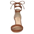 thumbnail image 2 of BLISSFUL STEP Women's Shoes Faux Suede Lace Up Open Toe Kitten Heel Cushioned Footbed Sandals  Dark Brown 10, 2 of 7
