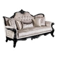 thumbnail image 2 of Paulo Sofa, Off White Fabric, Carved Details, Black Solid Wood, 85 Inch, 2 of 7
