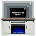 thumbnail image 3 of VANACC Fireplace TV Stand with Sliding Barn Door for TVs up to 73", Farmhouse 63" Entertainment Center with Storage Cabinets/Adjustable Shelves, Distressed White & Rustic, 3 of 9