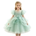 thumbnail image 3 of THDHVS Flower Girl Dress,Puff Sleeve Princess Party Gown Elegant Fashion Design for Girls Bridesmaid Birthday Dinner Stage Show,Girls Party Dress Green 4-5 Years, 3 of 9