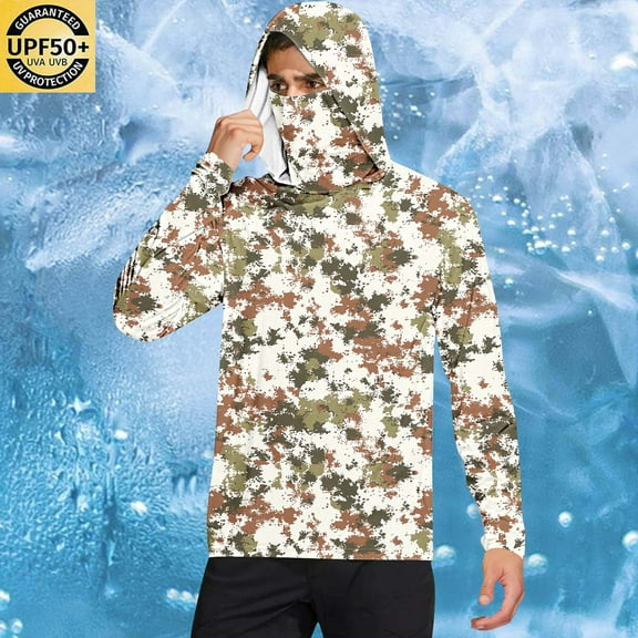 LONKITO Mens UPF 50 Sunscreen Hoodie UV Sun Protection Long Sleeve Shirts with A Mask and Thumbholes for Outdoor Fishing Hiking Size M