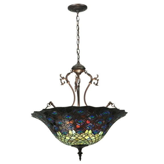 24 In. Wide Tiffany Peacock Feather Inverted Pendant