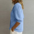 thumbnail image 3 of Womens Peter Pan Collar Button Down Shirt Puff Doll Half Sleeve Floral Tops Loose Fit Dressy Casual Office Going Out Shirts Sky Blue S, 3 of 4