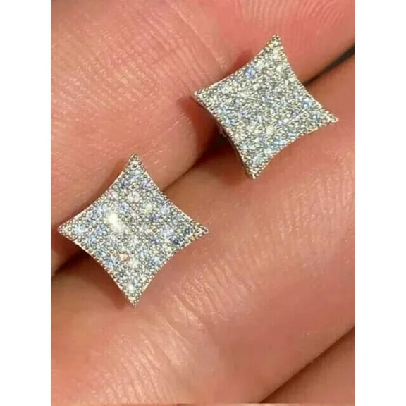 Attractive Cluster Stud Earrings 2CT Round Cut Real Moissanite Stud Earrings 14K Yellow Gold Finish Silver