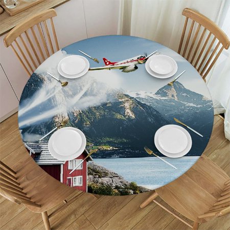 

Round Fitted Tablecloth with Elastic Tropical Palm Leaves Outdoor Tablecloth Round Table Cover Waterproof Tablecloth for Kitchen Party Picnic 36 -44