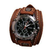 Punk Vintage Wrist Watch, Wide PU Leather Belt Strap Cuff Roman Numerals Wristwatch, Watches for Men Women , Brown