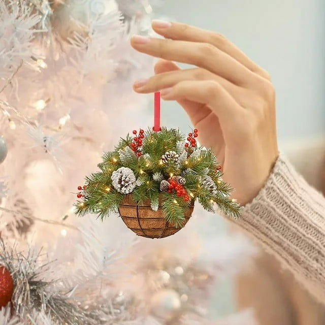 Xihbxyly Liquidación de Ropa de Mujer 1 Cesta Colgante de Navidad, Cesta Colgante de Madera para Adornar Colgantes, Decoración Colgante de Navidad, Colgantes de Madera para Navidad, Colgante para Árb