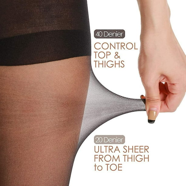 Women's Control Top Pantyhose High Waist Plus Size Tights Ultra-soft Black