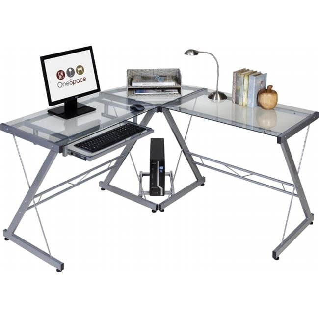 Ultramodern Glass LShape Desk, Silver & Clear