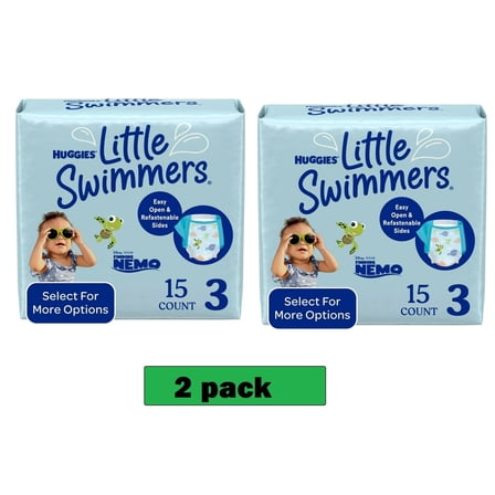 (2 pack)Huggies Little Swimmers Disposable Swim Diapers, Size 3 (16-26 lbs), 15 Ct