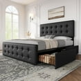 thumbnail image 3 of Homhougo Full Size Bed Frame with 4 Storage Drawers and Headboard Adjustable, Black Upholstered Platform Bed Frame Full No Box Spring Needed with Wooden Slats Support, Noise Free, 3 of 9
