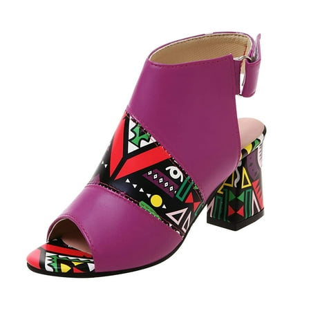 

Women s Chunky High Heels Ethnic Tribe Print Boho Heeled Sandals Casual Summer Cut Out Peep Toe Slingback Ankle Boots Booties