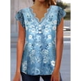 thumbnail image 6 of Plus SizeWomen's Floral Print V Neck Lace Trim Blouse, Casual Short Sleeve Summer Top, 6 of 6
