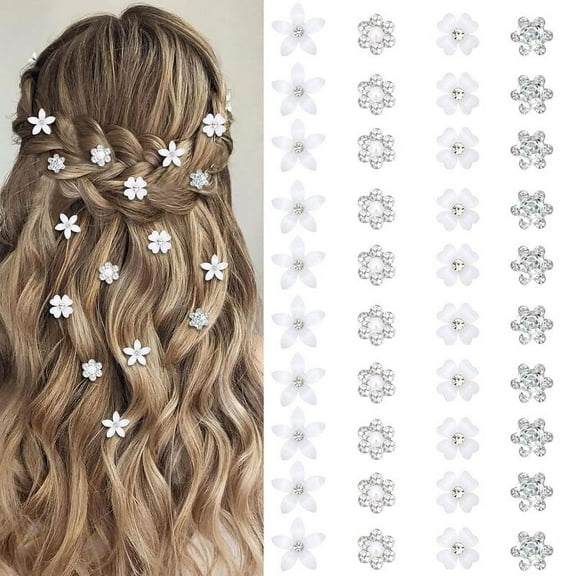 Vorkoi 40 Pcs Mini Black Flower Hair Clips Cute Rhinestone Hair Pins Small Decorative Hair Clips Wedding Hair Barrettes Bridal Flower Girl Hair Accessory