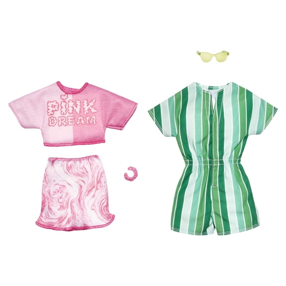 Barbie Clothes, Colorful Fashion Pack and Accessories for Barbie and Ken Dolls, 2 Complete Looks