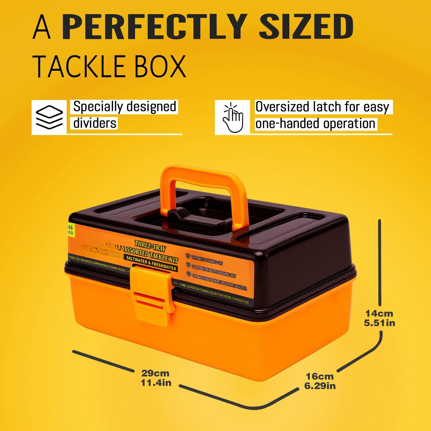 448-pcs Fishing Lures Kit - Complete 3-layer Tackle Box Set With Hooks  Weights Bobbers Pliers Rigs Leaders Fluorocarbon Line Accessories & More For Gear (orange)