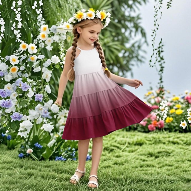 LOVZFMLL Robe Longue d'Été à Manches Courtes et Col Rond pour Enfants pour Vacances à la Plage Robe Florale