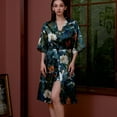 thumbnail image 2 of SWSMCLT Women's Chic Bathrobe Deep V Neck Bathrobes Satin Dressing Gown Drop Shoulder Bridal Comfy Elbow Sleeve Style20 Small-Large, 2 of 5
