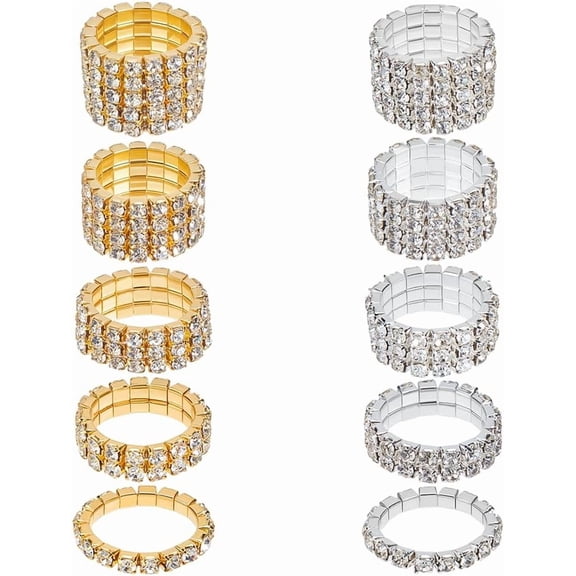 Rhinestone Stretch Rings Gold Silver Crystals Inlaid Rings Thumb Pinky Ring Fashion Stackable Finger Ring Set Diamond Elastic Accessories for Women Colorful