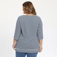 thumbnail image 3 of Women's Plus 3/4 Sleeve Striped Loose Casual Tunic Top Scoop Neck High Low Hem Blouse 2X Navy Blue, 3 of 6