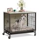 thumbnail image 1 of Heavy - duty metal dog crate - indoor/outdoor pet kennel con estantes y almacenamiento gabinete, moderno decorative design in gris o negra, 1 of 8