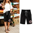 thumbnail image 2 of Fesfesfes Kids' Patriotic Print Five Quarter Pants Elastic Waist Casual Sports Shorts for Boys Girls Summer Outdoor Play(Black#3,5-6 Years), 2 of 6