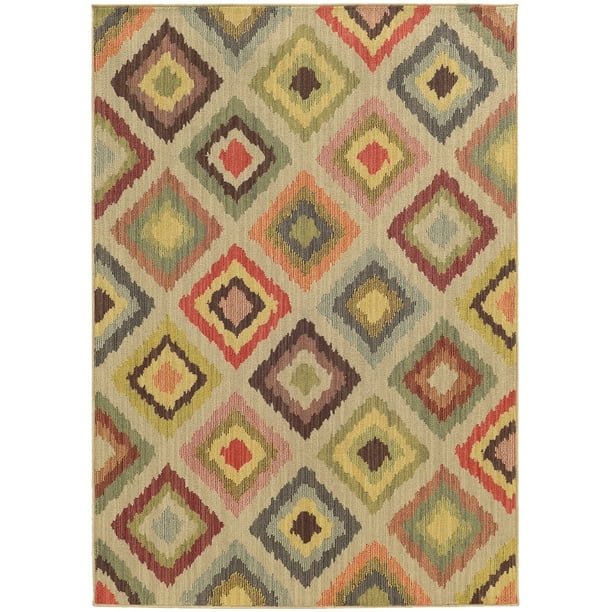 Tommy Bahama Cabana Area Rug 8022W Beige Diamonds Blocks